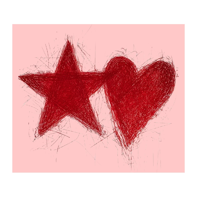 Red Star and Heart Artistic Sketch Tapestry