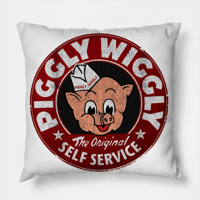 Vintage Piggly Wiggly Self-Service Grocery Store Logo Throw Pillow