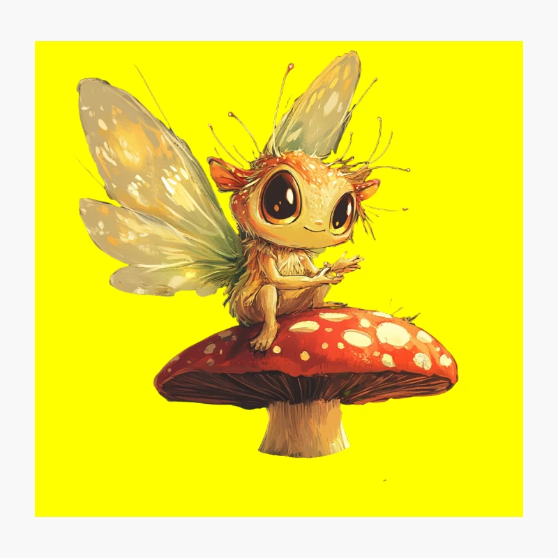 Whimsical Fairy Creature on a Toadstool: A Cute Fantasy Illustration Throw Pillow