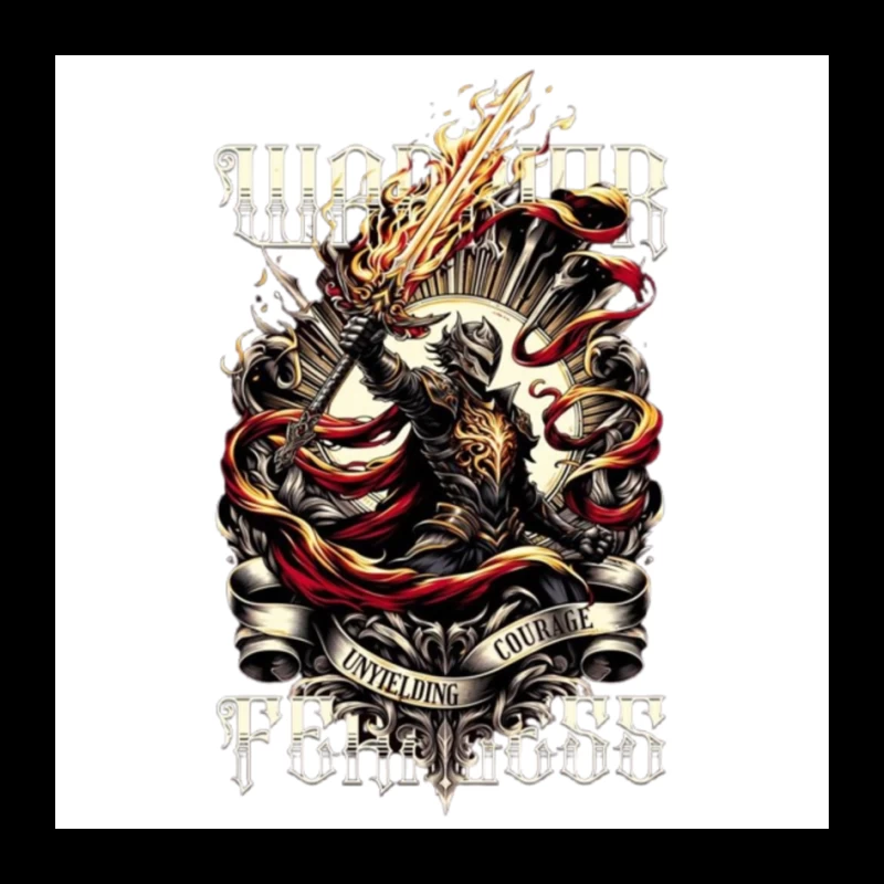 Unyielding Courage: Dark Fantasy Warrior with Flaming Sword Pin