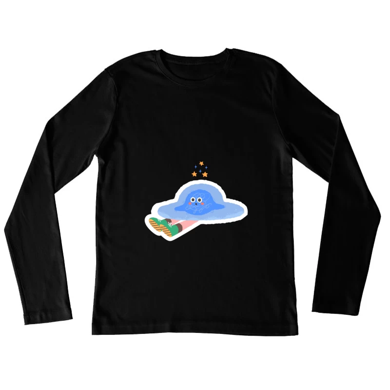 Blauer Hut mit Sternen und Beine in grünen Schuhen Damen Langarm T-Shirt