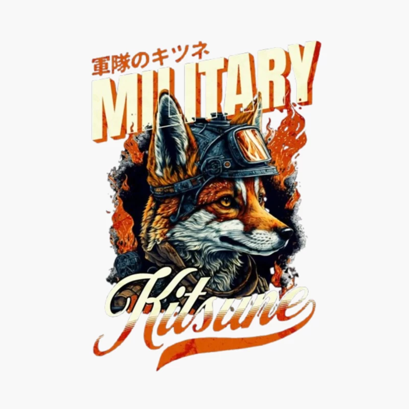 Military Fox: Japanese Vintage Style Helmet Design Cotton Tote Bag