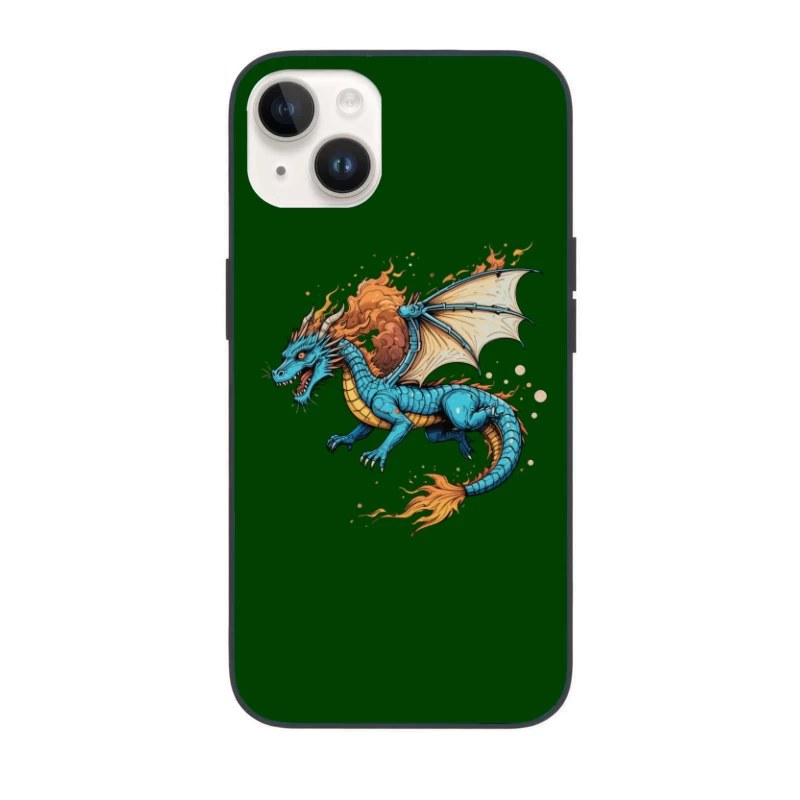 Fierce Blue Dragon with Fiery Mane and Wings iPhone Case