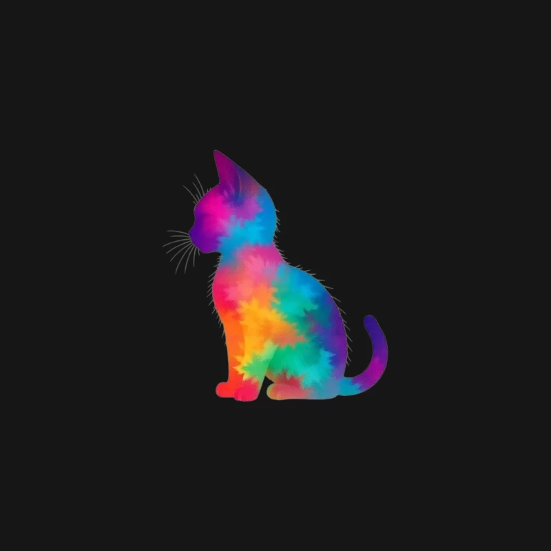 Rainbow Tie-Dye Cat Silhouette Art Desk Mat