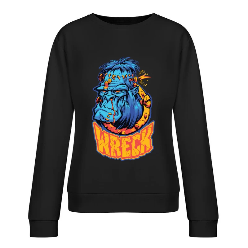 Colorful Cartoon Gorilla Illustration Female Pullover Sweatshirt