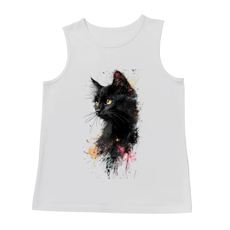 Colorful Watercolor Portrait of a Black Cat Male Tank Top