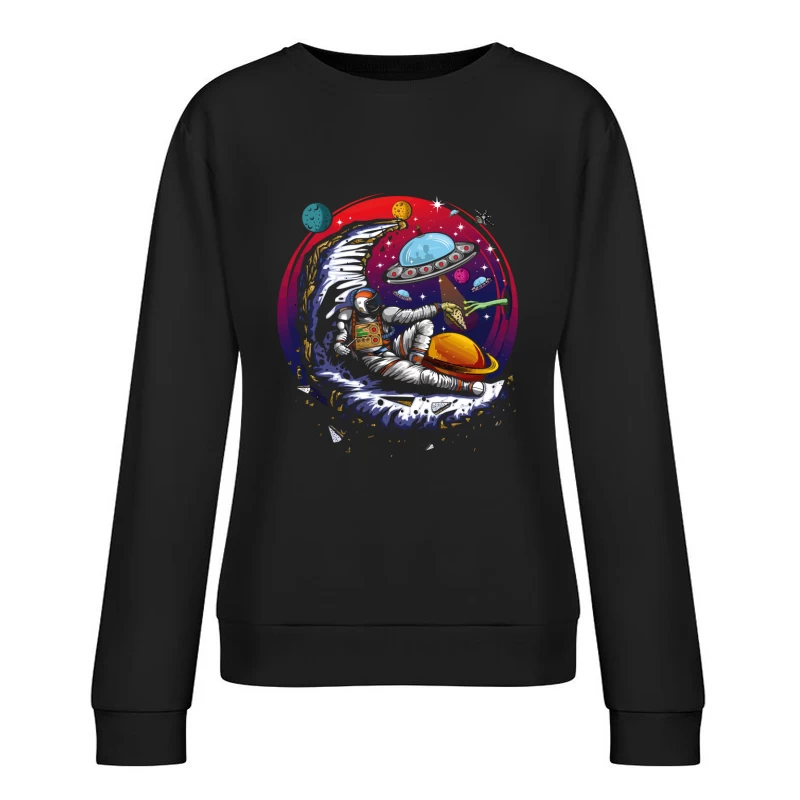 Pizza in the Cosmos: Delight for an Astronaut Female Pullover Sweatshirt