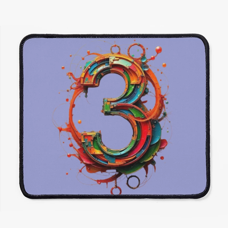 Vibrant 3D Number Three with Abstract Geometric Design Mouse Pad