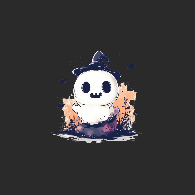 Cute Ghostly Halloween Character with Witch Hat Baseball Cap