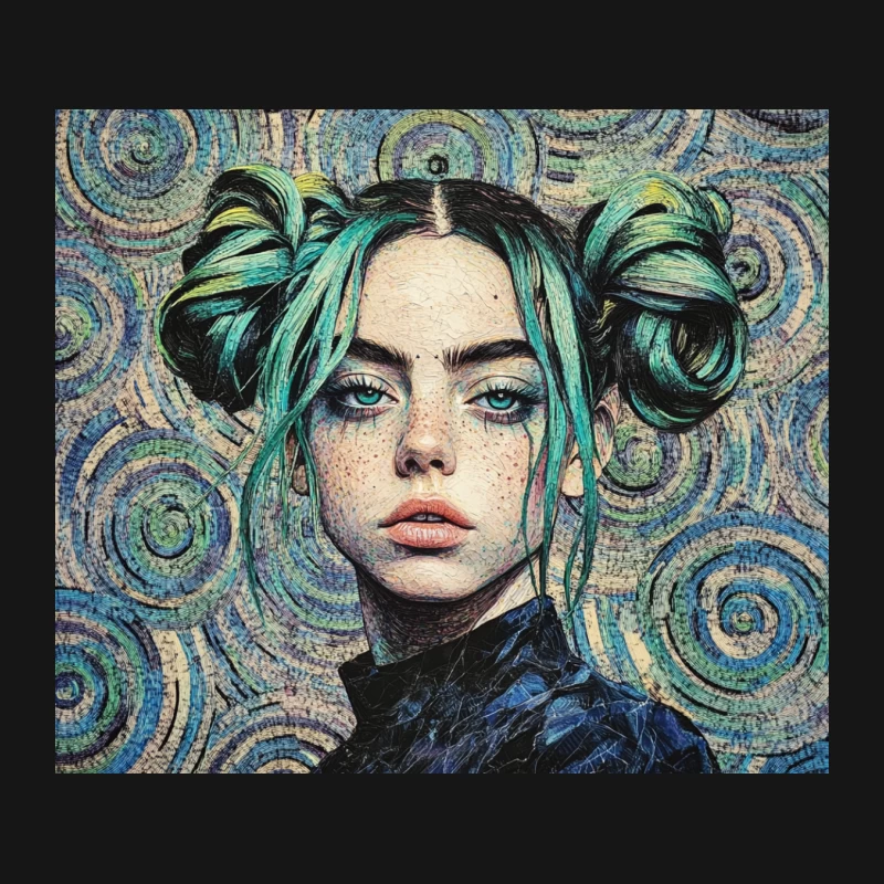 Surreal Pop Art Portrait: Teal-Haired Subject with Intense Gaze Mouse Pad