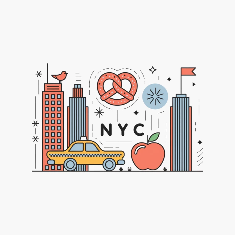 Iconic New York City Illustrated Symbols Cotton Tote Bag