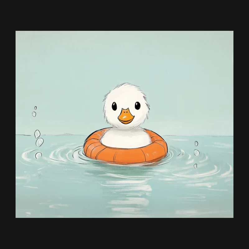 Cute Cartoon Duck Swimming with Orange Life Ring Mouse Pad
