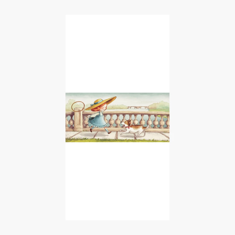 Whimsical Stroll: Girl and Dog's Riverside Adventure iPhone Case
