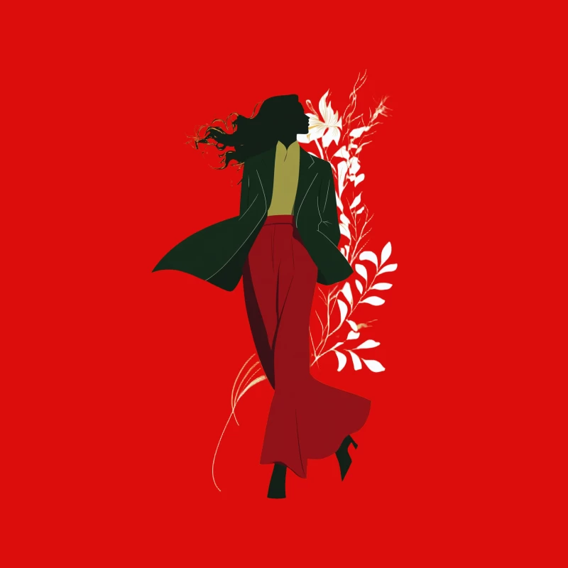Stylish Silhouette: Minimalist Fashion Illustration with Flowing Hair Male Tank Top