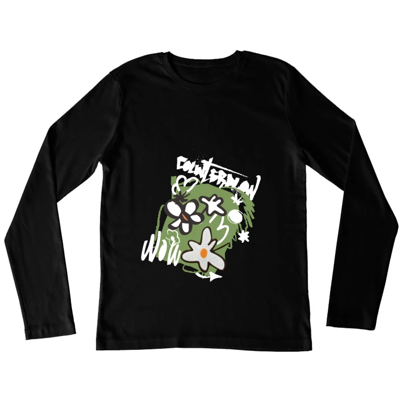 Blumen und Graffiti-Mischung Damen Langarm T-Shirt