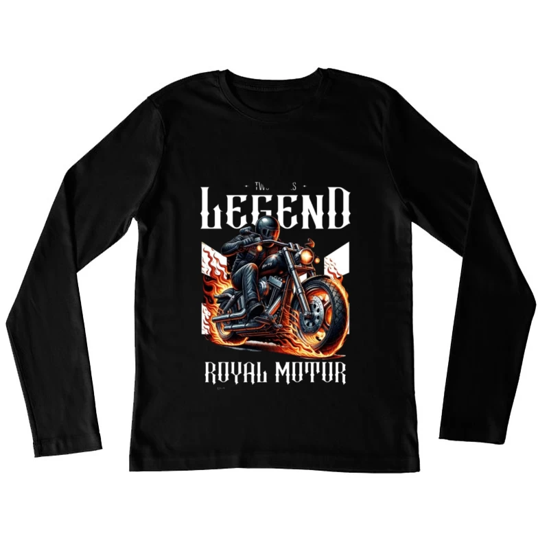 Legendary Flaming Royal Motor Black Motorcycle Illustration Female Long Sleeve T-Shirt