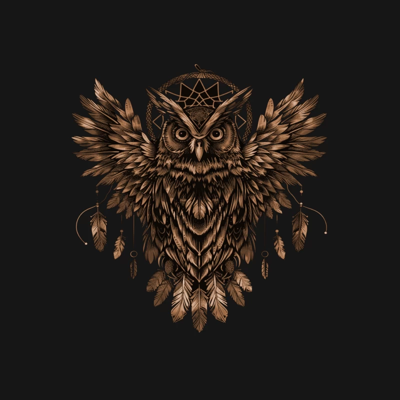owl dreamcatcher feathers tribal art symmetry brown nature-inspired Female T-Shirt