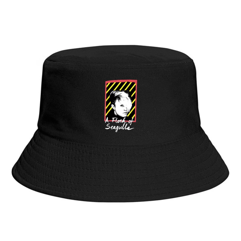 New Wave 80s Album Art with Striped Background Bucket Hat