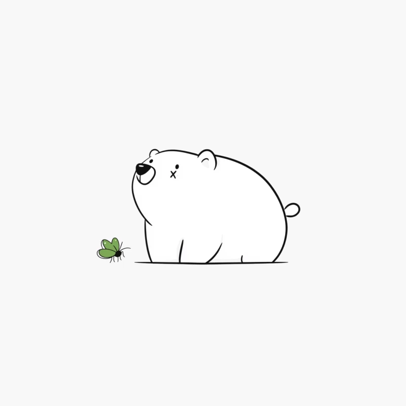 Cute Minimalist Bear Meeting Grasshopper Cotton Tote Bag