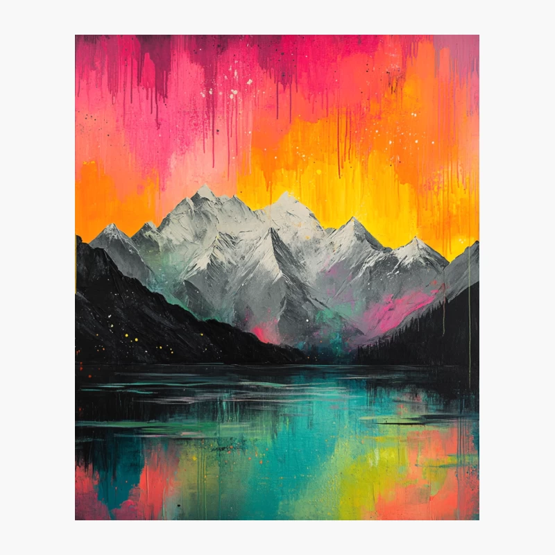 Vibrant Abstract Mountain Landscape with Colorful Dripping Sky Cotton Tote Bag