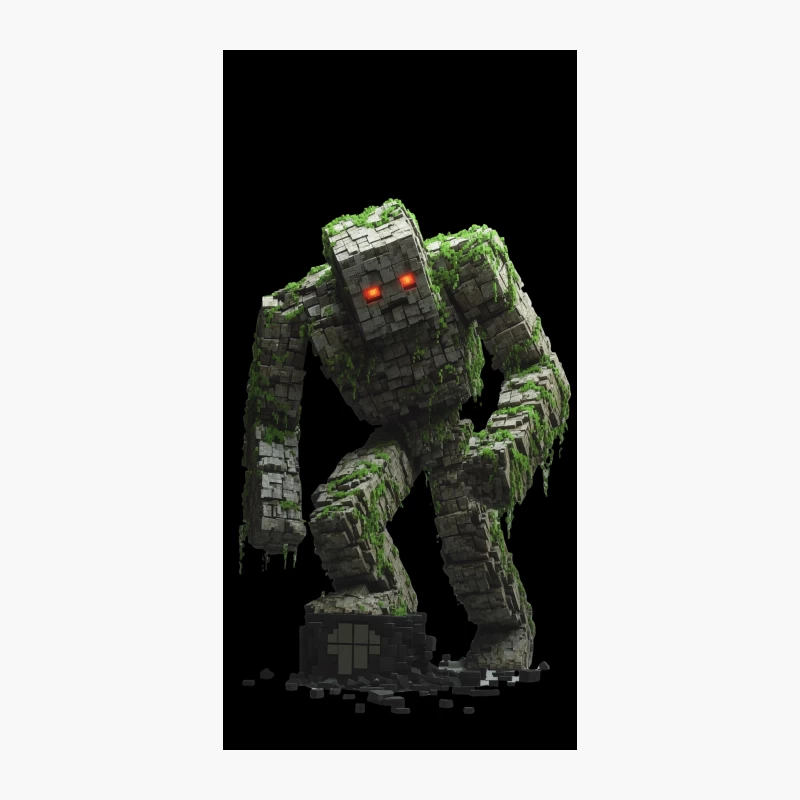 Mossy Stone Golem: Ancient Fantasy Construct with Glowing Eyes iPhone Case