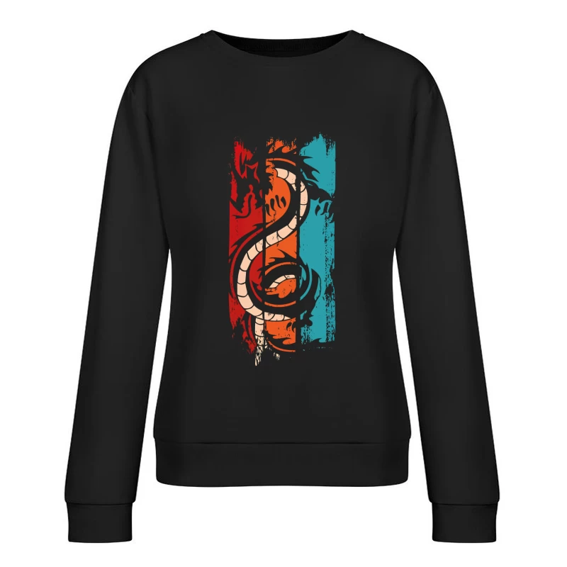 Tri-Color Dragon: Retro Tribal Vibes Female Pullover Sweatshirt