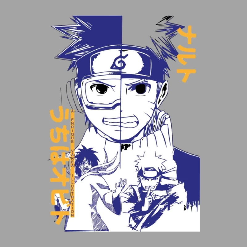 Naruto Doppelporträt Illustrationsdesign Herren T-Shirt
