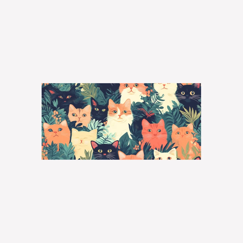 Colorful Feline Faces in Tropical Foliage Illustration Male T-Shirt