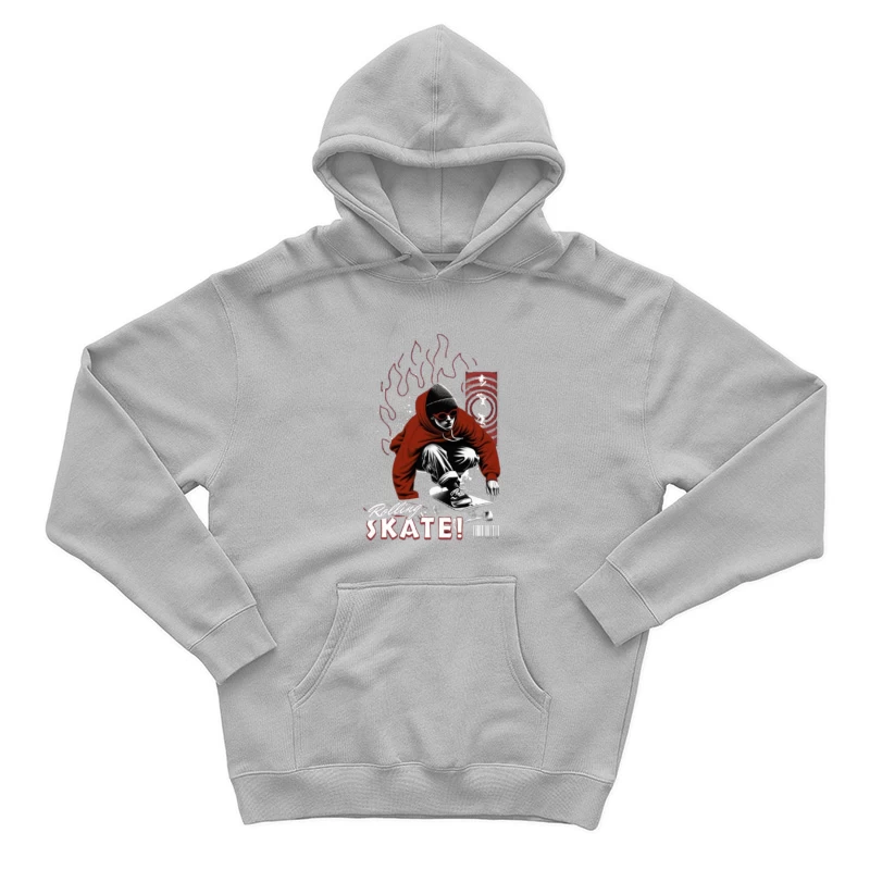 Urban Skateboarder in Red Hoodie - Street Art Style Male Pullover Hoodie