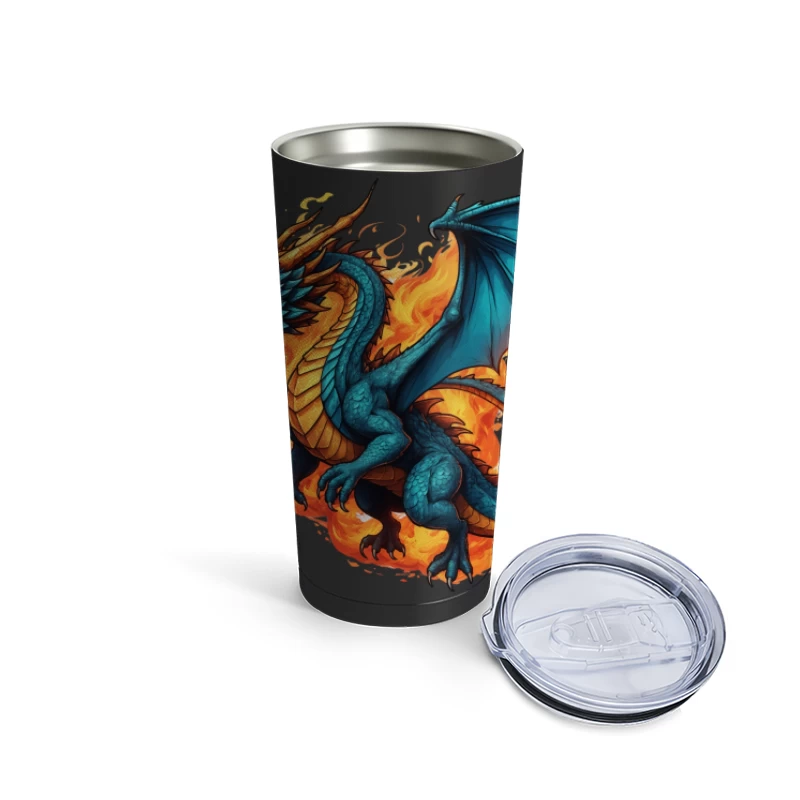 Blue Dragon in Flames Travel Mug