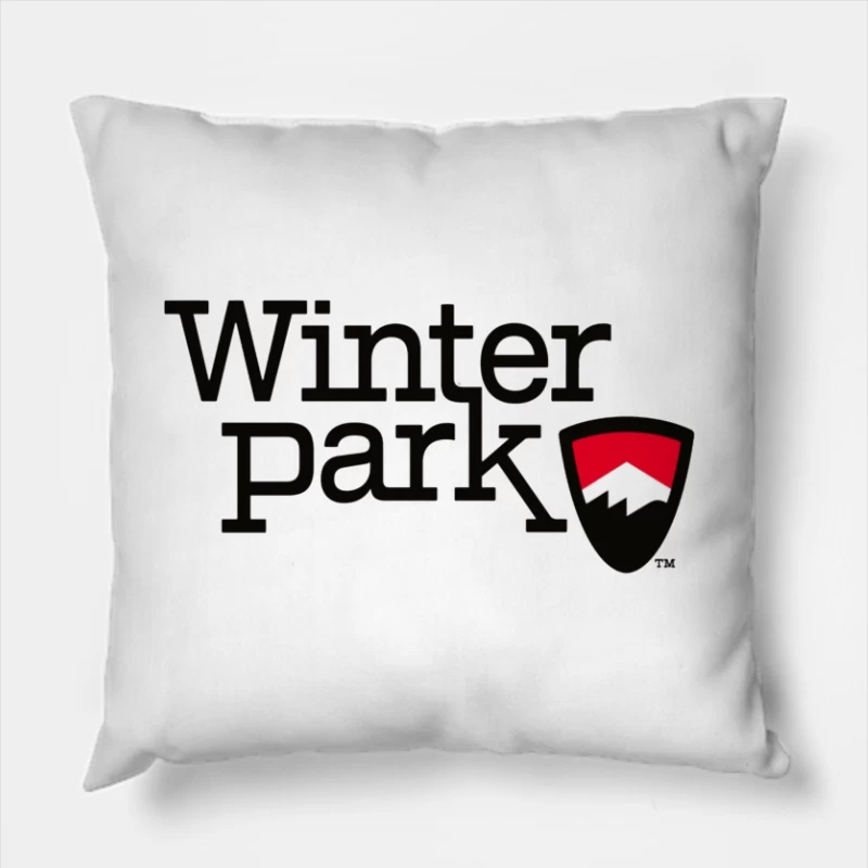 Winter Park Resort Logo with Mountain Shield Design Throw Pillow