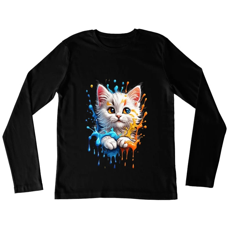 Cute Colorful Cat Illustration Female Long Sleeve T-Shirt