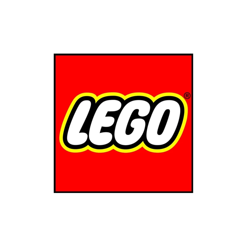 Classic LEGO Logo with Red Background and Yellow Border Tapestry