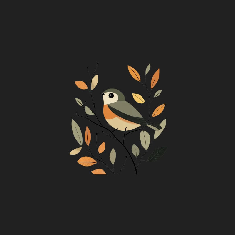 Stylized Bird Perched Among Autumn Leaves Bucket Hat