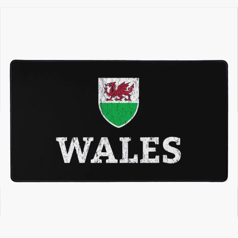 Welsh Dragon Shield with Distressed Text Design Desk Mat