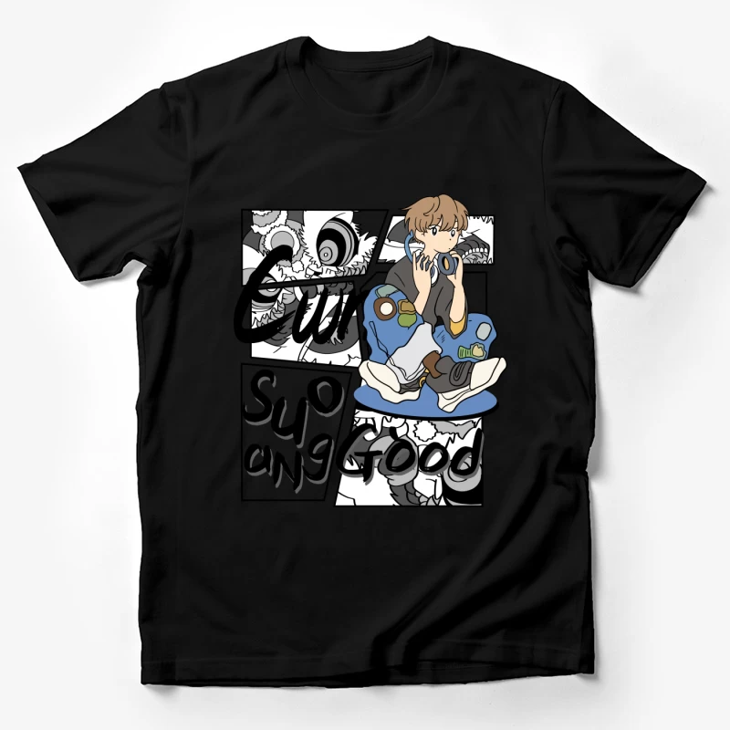 Stylischer Junge mit Kopfhörern Herren T-Shirt