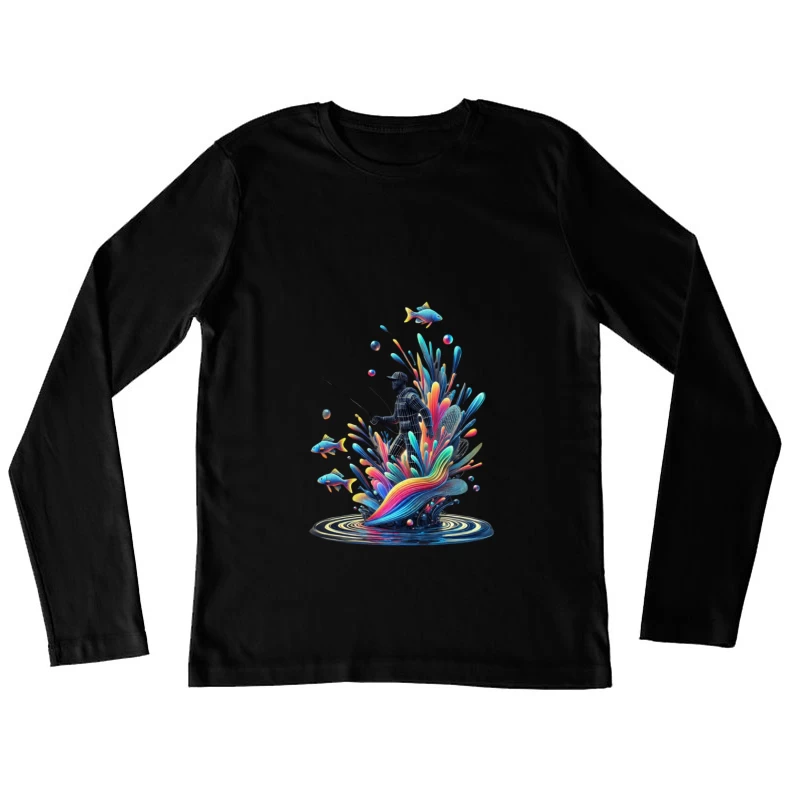 Surreal Fisherman in Vibrant Underwater Fantasy Female Long Sleeve T-Shirt