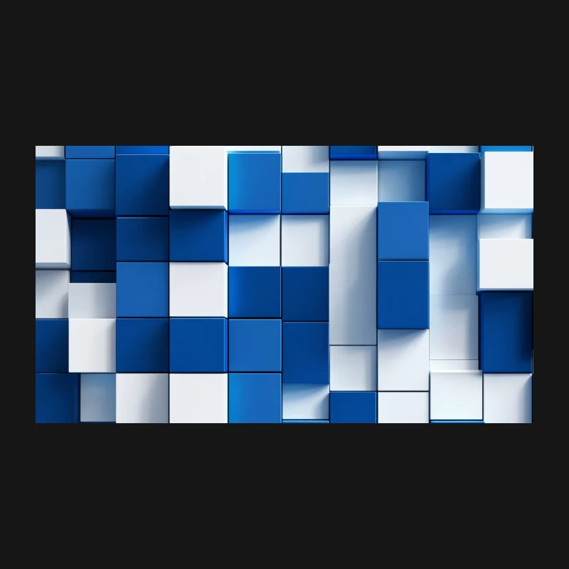 Abstract Blue and White 3D Geometric Cube Pattern Desk Mat