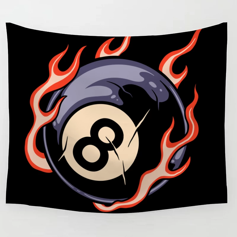 Flaming Eight Ball Illustration Tapestry