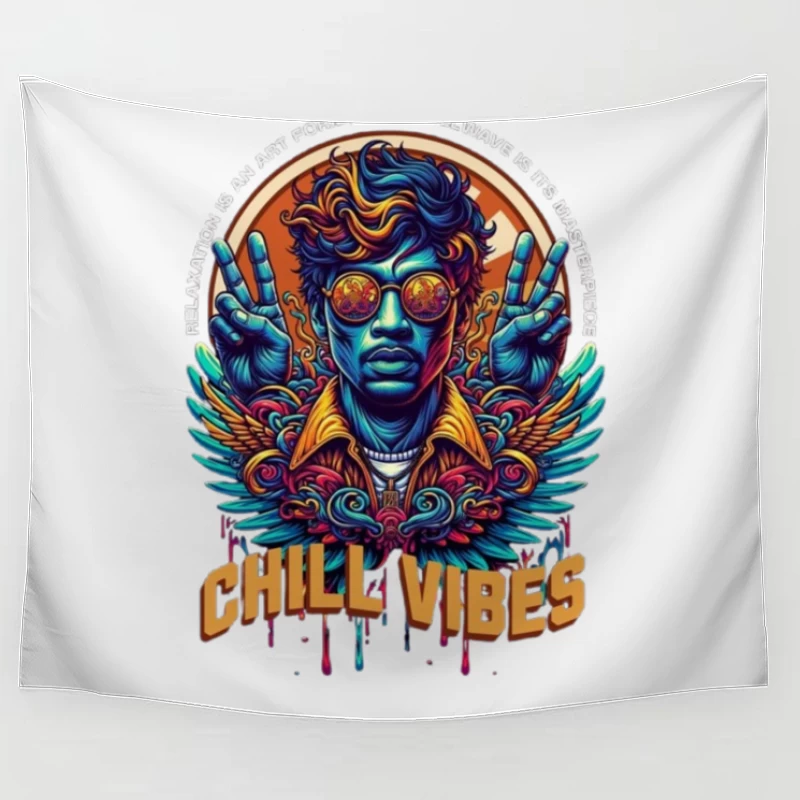 Psychedelic Peace and Chill Vibes Retro Art Design Tapestry