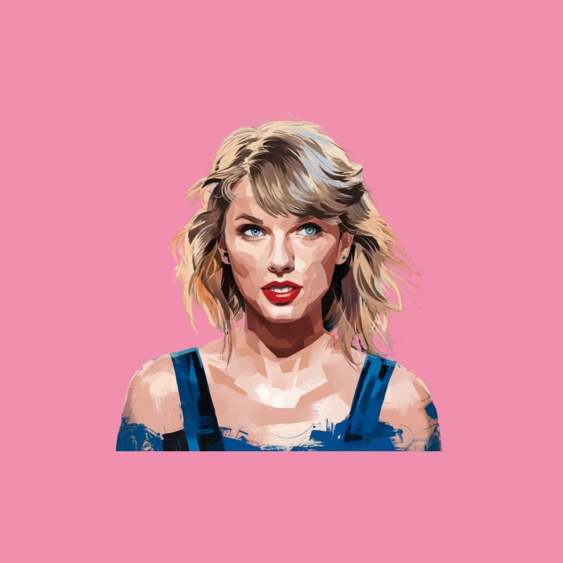 Stylized Portrait of Blonde Woman in Blue Top Male T-Shirt