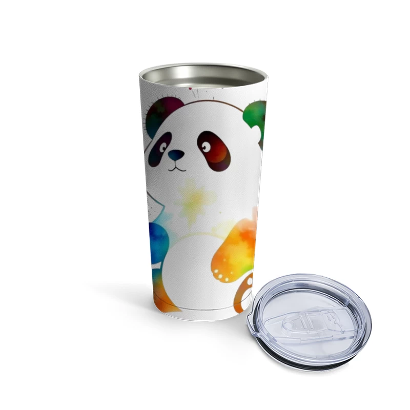 Colorful Watercolor Panda Bear Illustration Travel Mug