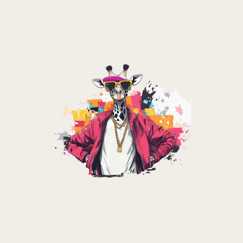Cool Hip Hop Giraffe in Pink Jacket with Sunglasses Bucket Hat