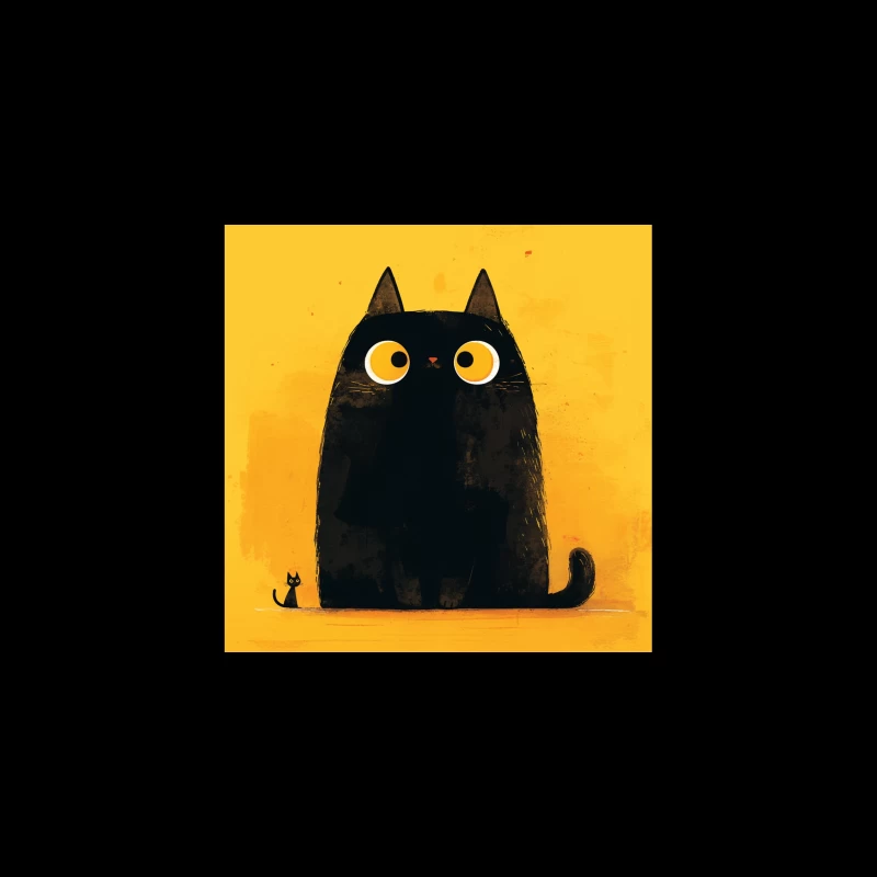 Adorable Black Cat with Big Yellow Eyes - Minimalist Illustration Desk Mat