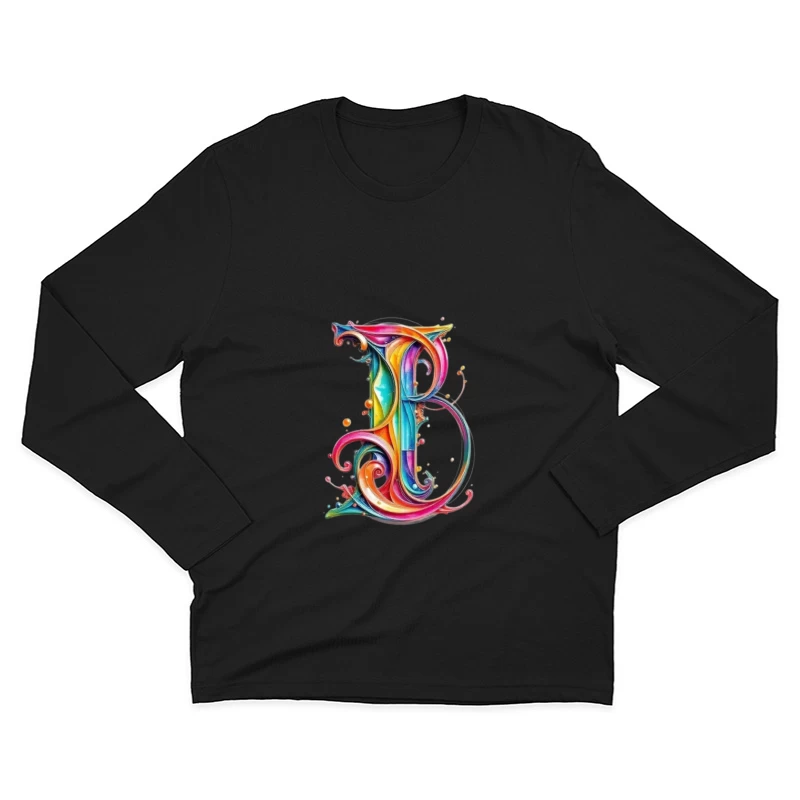 Ornate Rainbow Watercolor Letter B Typography Art Male Long Sleeve T-Shirt