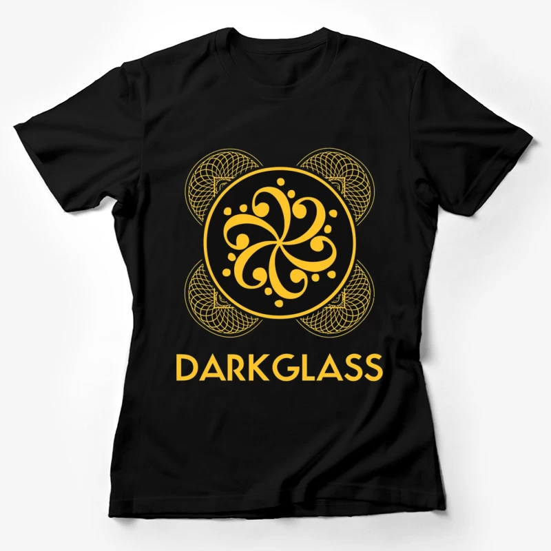 Black and Gold Ornamental Spiral Logo with Darkglass Text Female T-Shirt