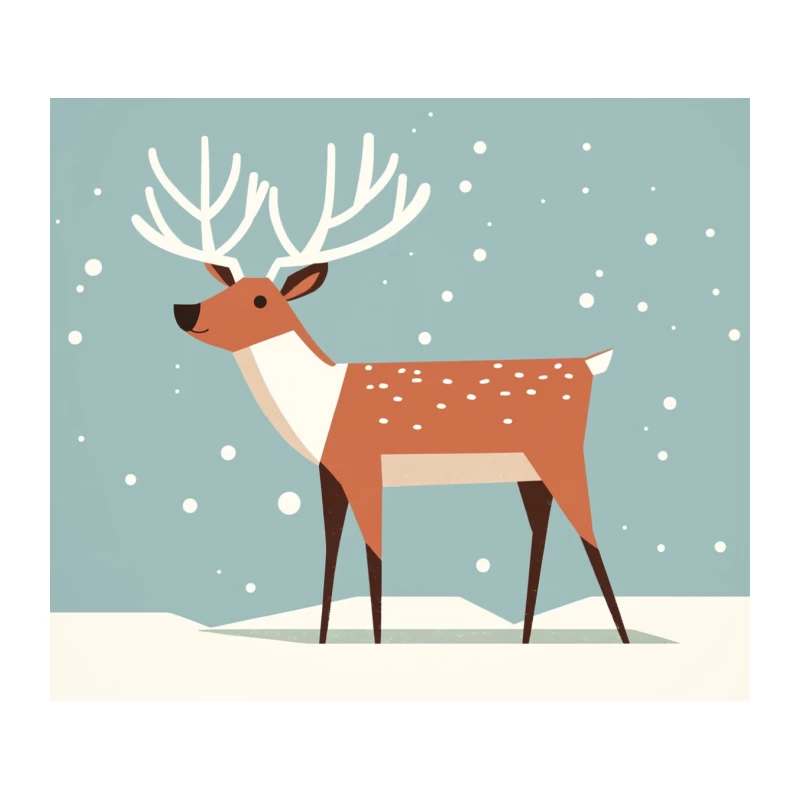 Minimal Winter Deer Illustration in Snow Tapestry