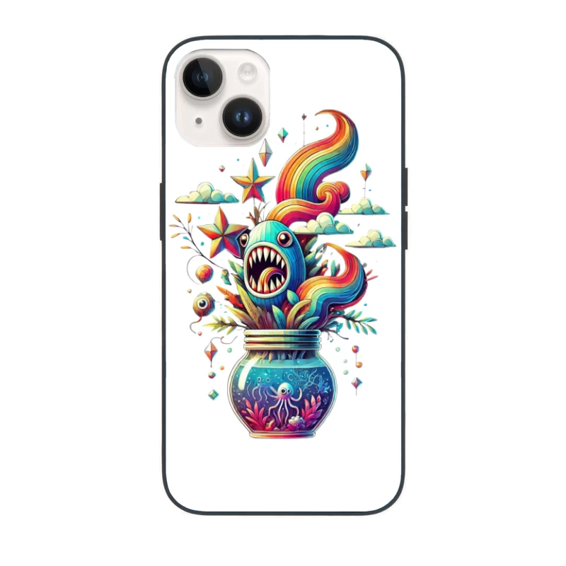 Whimsical Rainbow Sea Monster in a Magical Glass Jar iPhone Case