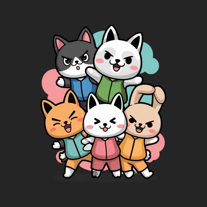 Adorable Animated Animal Friends: Kawaii Cat and Bunny Group Portrait Male Pullover Sweatshirt