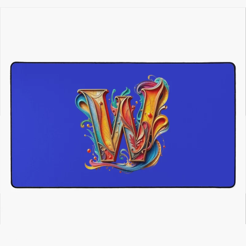 Ornate Colorful Typography: Decorative Letter W Design Desk Mat